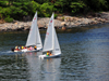 York, Maine, New England, USA: two boats sail along the shore - Stage Neck - mouth of the river York - photo by M.Torres