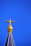 Portland, Maine, New England, USA: Cathedral of the Immaculate Conception - golden cross atop the spire - seat of the Roman Catholic Diocese of Portland - architect Patrick Keeley - Cumberland Avenue - photo by M.Torres