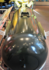 Los Alamos, New Mexico, USA: Bradbury Science Museum - replica of 'Little Boy', the atomic bomb dropped on Hiroshima - Gun-type fission weapon - war crimes - photo by M.Torres