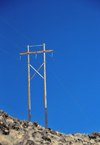 Albuquerque, Bernalillo County, New Mexico, USA: electrical pylon made of wood  - Rinconada Canyon- photo by M.Torres