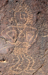 Albuquerque, Bernalillo County, New Mexico, USA: Petroglyph National Monument - Rinconada Canyon - image of a dancing Indian carved on the igneous rock - photo by M.Torres