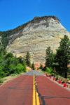 Zion National Park, Utah, USA: Checkerboard Mesa - fossilized sand dunes - Zion-Mt. Carmel Highway - photo by M.Torres