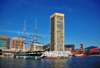 Baltimore, Maryland, USA: USS Constellation, WTC, Aquarium and the east side of the Inner Harbor- photo by M.Torres