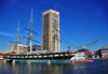 Baltimore, Maryland, USA: USS Constellation, built in the Gosport Navy Yard in Norfolk, Virginia - WTC and The Examiner in the background - photo by M.Torres