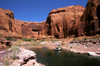 Lake Powell, Utah, USA: a house at anchor in Llewellyn Gulch - Escalante River, Glen Canyon National Recreation Area - photo by C.Lovell