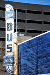 Oklahoma City, OK, USA: Union Station Bus Terminal - Greyhound bus station - 427 W Sheridan avenue - built in 1952 - tree reflected on blue tiles - photo by M.Torres