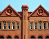 Louisville, Kentucky, USA: detail of the Old Fire Station red brick facade with two medallions on Jefferson Street - photo by M.Torres