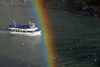 Niagara Falls, New York, USA: rainbow and Maid of the Mist VII tour boat - seagulls and Niagara river - photo by M.Torres
