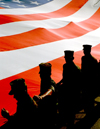 Washington D.C., USA: soldiers and a giant American flag - parade - patriotic image - photo by G.Friedman