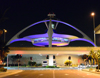 Los Angeles, California, USA: LAX, Los Angeles International Airport at night -  flying saucer Theme Building -  Westchester neighborhood - photo by M.Torres