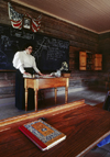 Kettle Moraine State Forest, Wisconsin, USA: Old World Wisconsin - schoolhouse interior - teacher, textbook, blackboard - photo by C.Lovell