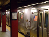 New York City: the subway - train at Bryant Park station - metro - underground (photo by M.Bergsma)