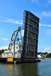 Mystic, CT, USA: Mystic River Bascule Bridge in full-up position - historical drawbridge spanning the Mystic River, built in 1920 -  designed by Thomas Ellis Brown - photo by M.Torres
