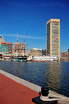 Baltimore, Maryland, USA: WTC, USS Constellation, American Star - view north the west Shore of the Inner Harbor - photo by M.Torres