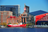Baltimore, Maryland, USA: lightship Chesapeake, National Aquarium and the old Power Station - east side of the Inner Harbor - photo by M.Torres