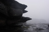 53 Venezuela - Bolivar - Canaima NP - Over-hanging flat rocks in the fog, at the top of Roraima - photo by A. Ferrari