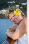 USVI - St. Thomas: tourist on a cruise ship - flower on the hair (photo by David Smith)