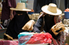Sana'a / Sanaa, Yemen: women in the market - straw hats and face-veils - niqab - sartorial hijab - photo by J.Pemberton