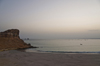 Ras Sharma, Hadhramaut Governorate, Yemen: turtle sanctuary beach with fishing boats - turtle tracks, beach, cove and cliffs - photo by J.Pemberton