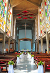Lusaka, Zambia: Anglican Cathedral of the Holy Cross - interior ready for a wedding - the  Zambian sun shines thorugh the tall windows - Independence Avenue - photo by M.Torres