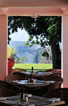 Victoria Falls, Matabeleland North, Zimbabwe: Victoria Falls Hotel - view of Victoria Falls Bridge and Batoka Gorge from Stanley's Terrace - photo by M.Torres