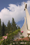 Slovenia - Portoroz: Church in shape of boat sail - cross - photo by I.Middleton