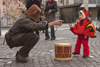 Slovenia - Ljubliana: Pust celebrations - drummer and monster - photo by I.Middleton